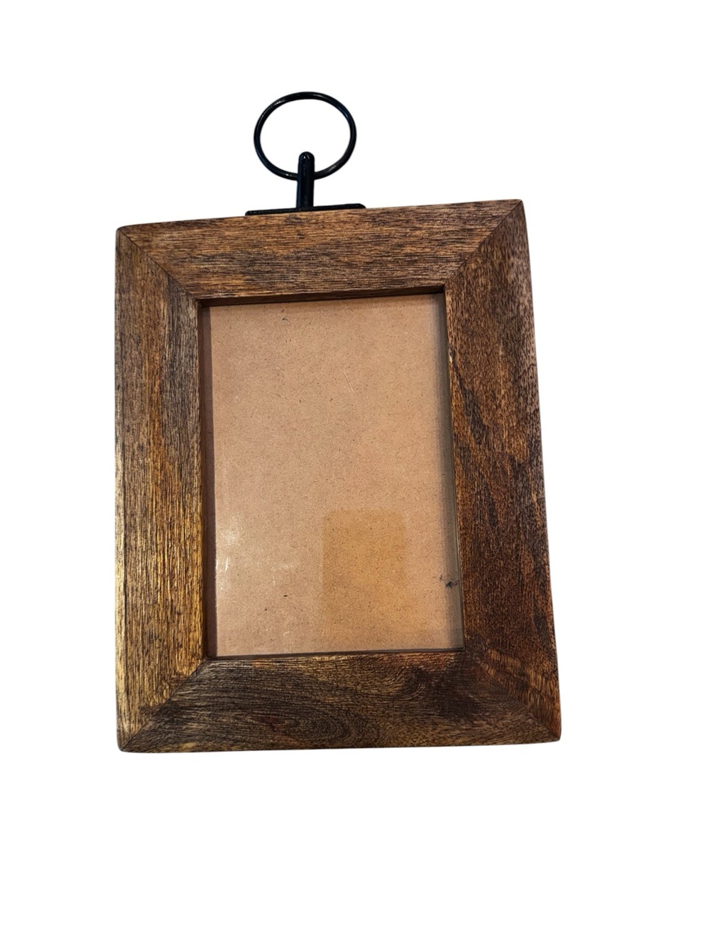 Rustic Wood Photo Frame with Black Metal Ring Hanger - Brown, Holds 5x7 picture